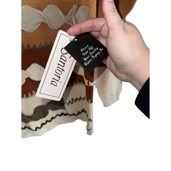VTG NWT Santoria Womens Sweater Sz M Muted Fall Colors Textured Autumn Mock Neck - Picture 2 of 7